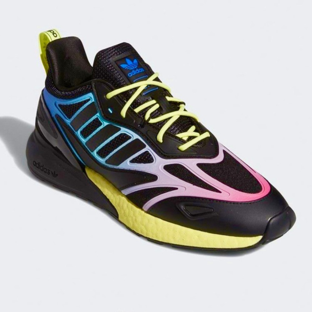 ADIDAS ZX 2K BOOST 2.0 BLACK MULTI GRADIENT SNEAKERS RUNNING ATHLETIC SHOE Sz9